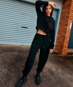 Afends Womens Odie - Waffle Cropped Pull On Hood - Black