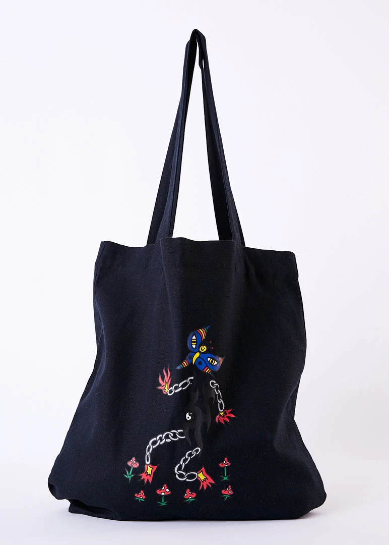 Clothing Afends Unisex Mushy - Recycled Tote Bag - Black 1 Clothing Afends Unisex Mushy - Recycled Tote Bag - Black