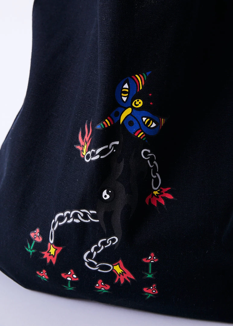 Clothing Afends Unisex Mushy - Recycled Tote Bag - Black 2 Clothing Afends Unisex Mushy - Recycled Tote Bag - Black