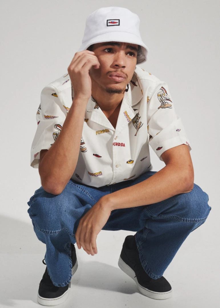 Afends Unisex Naughty - Recycled Fleece Bucket Hat - White Clothing 1 Afends Unisex Naughty - Recycled Fleece Bucket Hat - White Clothing