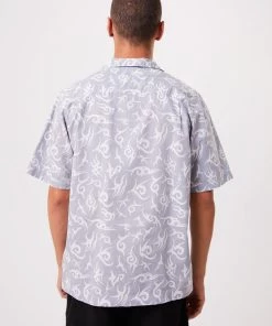 Afends Mens Tribal - Unisex Organic Cuban Short Sleeve Shirt - Silver