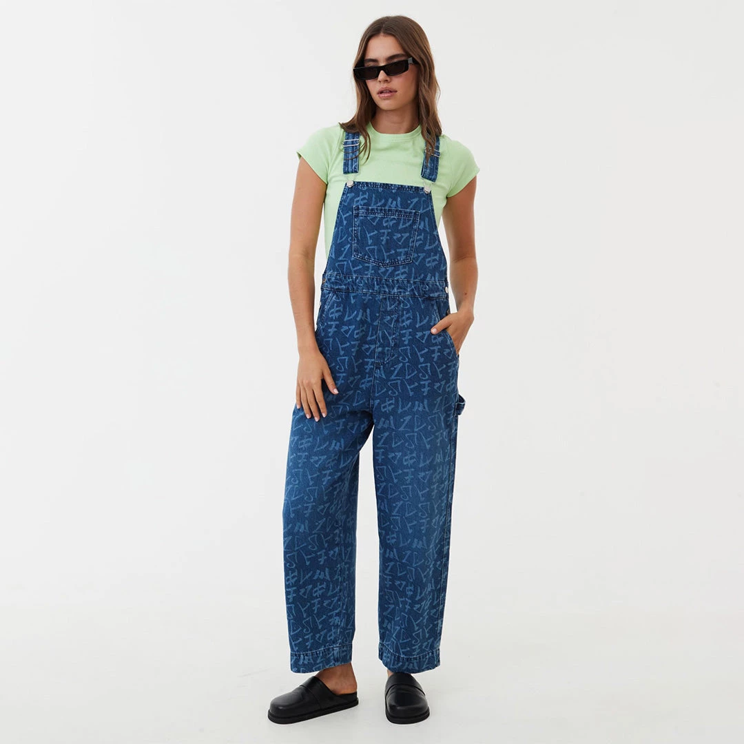 Afends Womens Tagged Louis - Hemp Denim Baggy Overalls - Graffiti Blue 8 Afends Womens Tagged Louis - Hemp Denim Baggy Overalls - Graffiti Blue