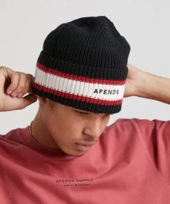 Afends Unisex Campbell - Recycled Stripe Beanie - Black Clothing 6 Afends Unisex Campbell - Recycled Stripe Beanie - Black Clothing
