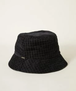 Afends Unisex Kaia - Hemp Check Corduroy Bucket Hat - Black Clothing