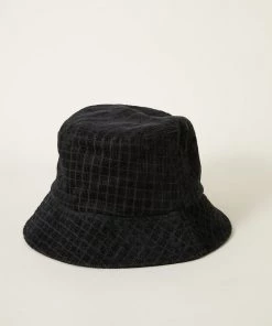 Afends Unisex Kaia - Hemp Check Corduroy Bucket Hat - Black Clothing