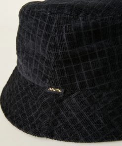 Afends Unisex Kaia - Hemp Check Corduroy Bucket Hat - Black Clothing