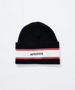 Afends Unisex Campbell - Recycled Stripe Beanie - Black Clothing