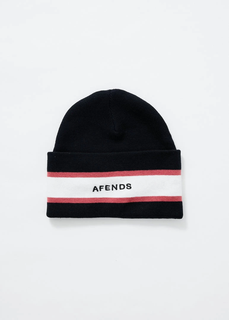 Afends Unisex Campbell - Recycled Stripe Beanie - Black Clothing 1 Afends Unisex Campbell - Recycled Stripe Beanie - Black Clothing