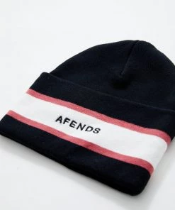 Afends Unisex Campbell - Recycled Stripe Beanie - Black Clothing