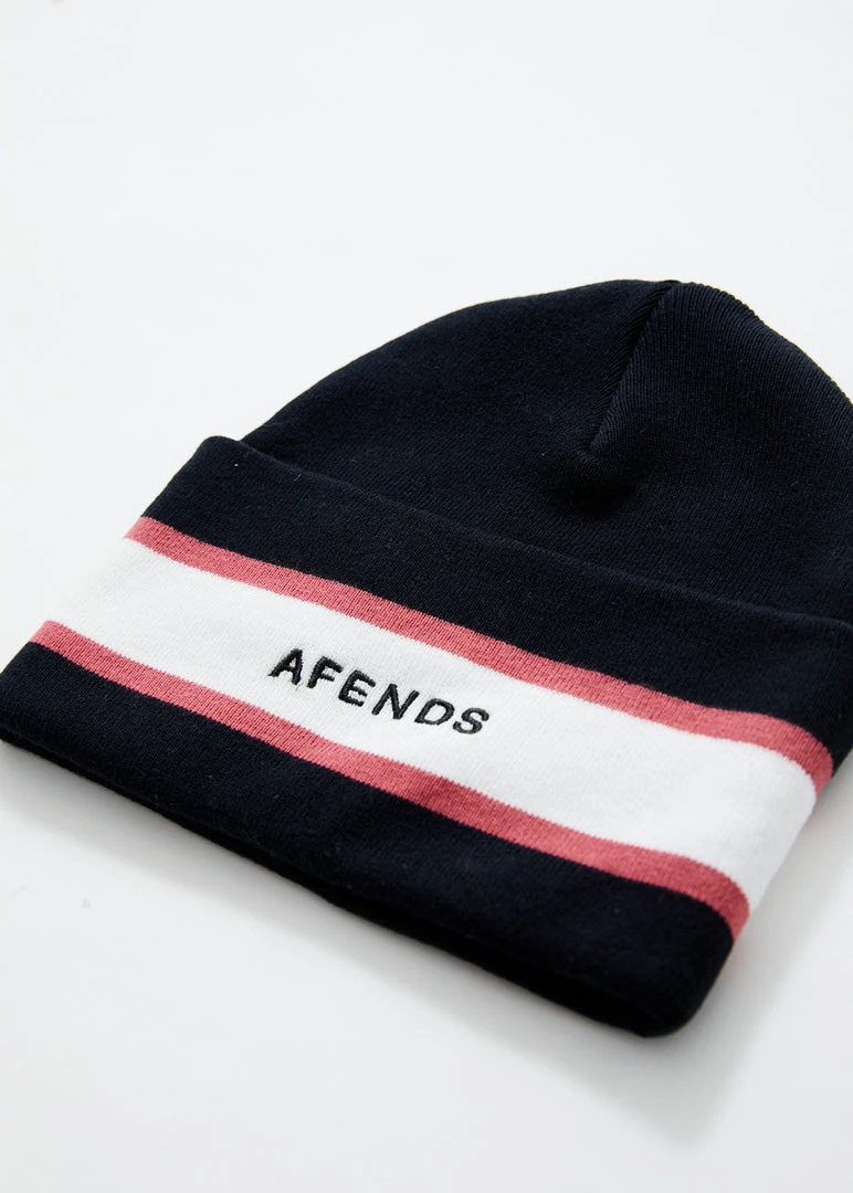 Afends Unisex Campbell - Recycled Stripe Beanie - Black Clothing 2 Afends Unisex Campbell - Recycled Stripe Beanie - Black Clothing