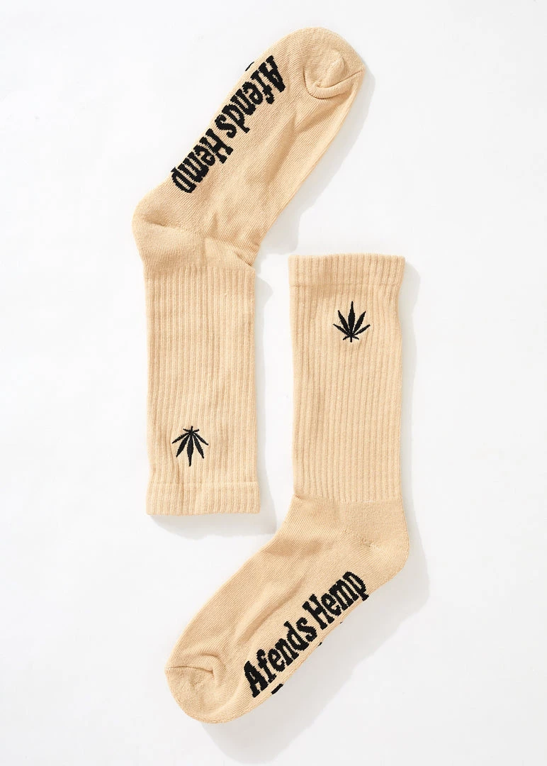 Afends Unisex Happy Hemp - Crew Socks - Bone 1 Afends Unisex Happy Hemp - Crew Socks - Bone