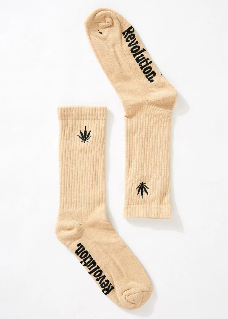 Afends Unisex Happy Hemp - Crew Socks - Bone 2 Afends Unisex Happy Hemp - Crew Socks - Bone