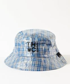 Afends Unisex Porcelain - Hemp Check Coated Bucket Hat - Electric Blue