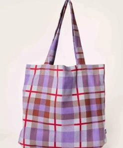 Afends Unisex Colby - Hemp Check Tote Bag - Plum Clothing