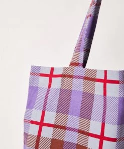 Afends Unisex Colby - Hemp Check Tote Bag - Plum Clothing