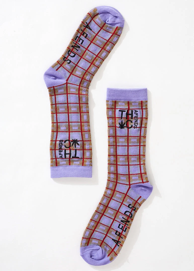 Afends Unisex Colby - Hemp Check Crew Socks - Plum 1 Afends Unisex Colby - Hemp Check Crew Socks - Plum