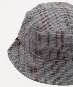 Afends Unisex Amity - Hemp Check Bucket Hat - Gunmetal SALE