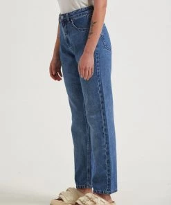 Afends Womens Violet - Hemp Denim Straight Leg Jean - Authentic Blue