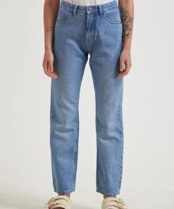 Afends Womens Violet - Hemp Denim Straight Leg Jean - Worn Blue