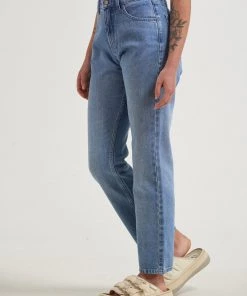 Afends Womens Violet - Hemp Denim Straight Leg Jean - Worn Blue