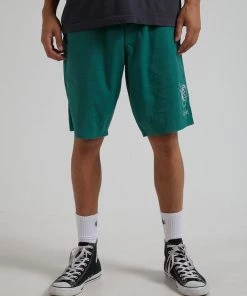 Clothing Afends Mens Rip In - Hemp Fixed Waist Boardshorts - Forest