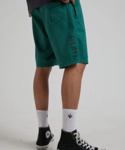 Clothing Afends Mens Rip In - Hemp Fixed Waist Boardshorts - Forest