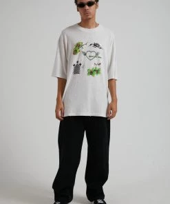 Clothing Afends Unisex Choose Your Weapon - Unisex Hemp Oversized Graphic T-Shirt - Off White