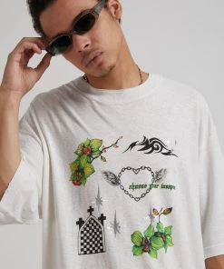 Clothing Afends Unisex Choose Your Weapon - Unisex Hemp Oversized Graphic T-Shirt - Off White