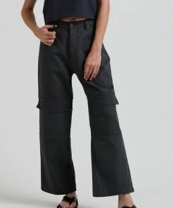 Clothing Afends Womens Kendall - Organic Canvas Panelled Low Rise Pants - Charcoal