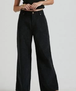 Clothing Afends Womens Kendall - Hemp Check Corduroy Low Rise Pants - Black