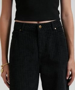 Clothing Afends Womens Kendall - Hemp Check Corduroy Low Rise Pants - Black