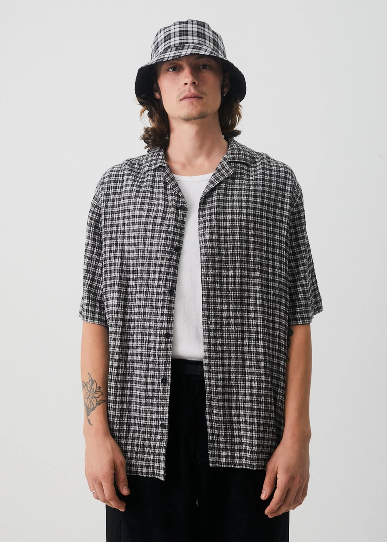 Afends Mens Asta - Hemp Check Cuban Short Sleeve Shirt - Steel 1 Afends Mens Asta - Hemp Check Cuban Short Sleeve Shirt - Steel