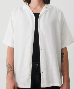 Afends Mens Daily - Hemp Cuban Short Sleeve Shirt - White