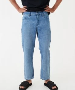 NEW ARRIVALS Afends Mens Ninety Twos - Hemp Denim Relaxed Jeans - Worn Blue