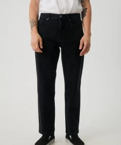 Afends Mens Ninety Twos - Organic Denim Relaxed Jean - Washed Black