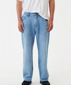 Afends Mens Pablo - Hemp Denim Baggy Jeans - Worn Blue