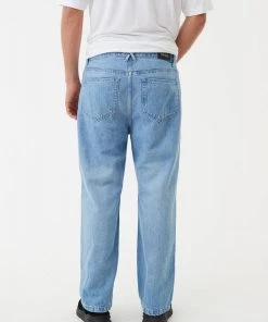 Afends Mens Pablo - Hemp Denim Baggy Jeans - Worn Blue