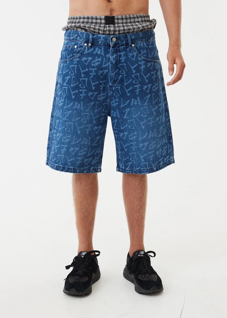 NEW ARRIVALS Afends Mens Tagged Lil C - Hemp Denim Baggy Shorts - Graffiti Blue 1 NEW ARRIVALS Afends Mens Tagged Lil C - Hemp Denim Baggy Shorts - Graffiti Blue