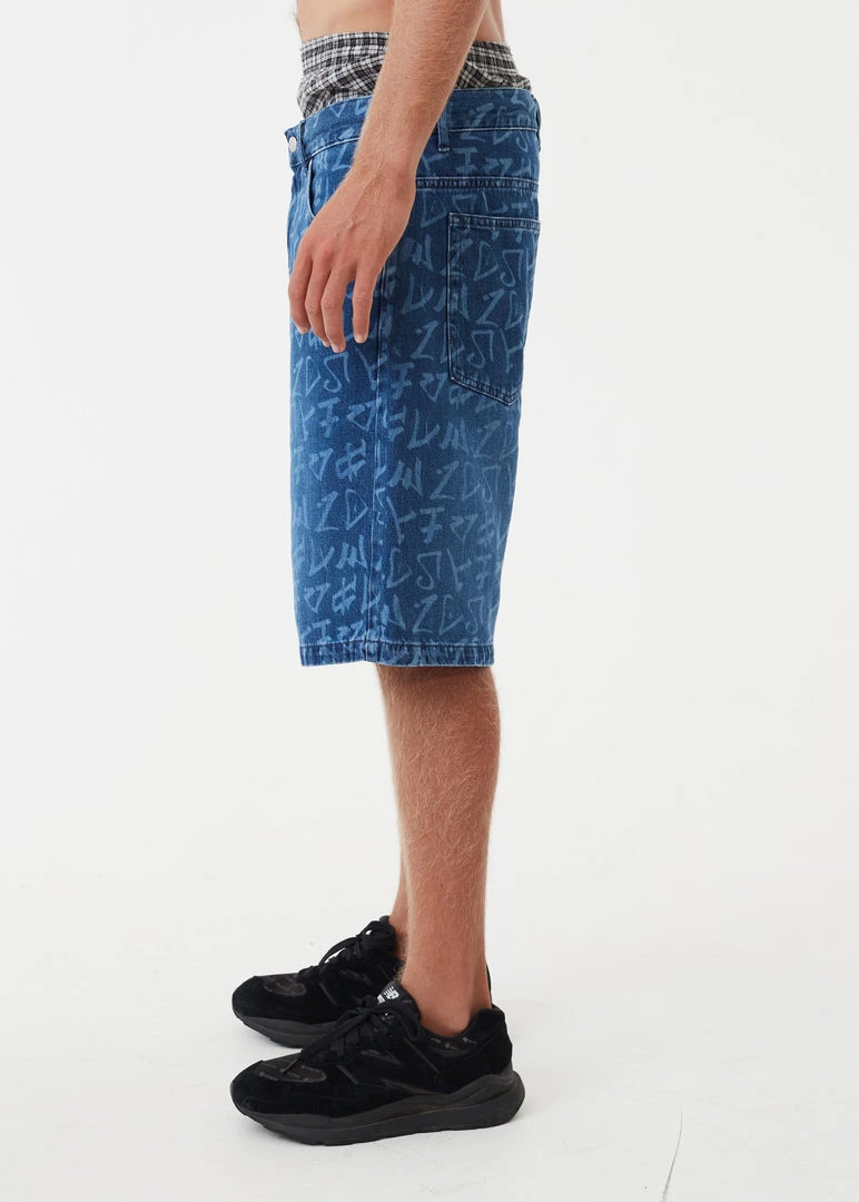 NEW ARRIVALS Afends Mens Tagged Lil C - Hemp Denim Baggy Shorts - Graffiti Blue 3 NEW ARRIVALS Afends Mens Tagged Lil C - Hemp Denim Baggy Shorts - Graffiti Blue