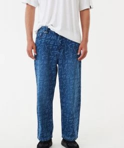 Afends Mens Tagged Pablo - Hemp Denim Baggy Jeans - Graffiti Blue NEW ARRIVALS