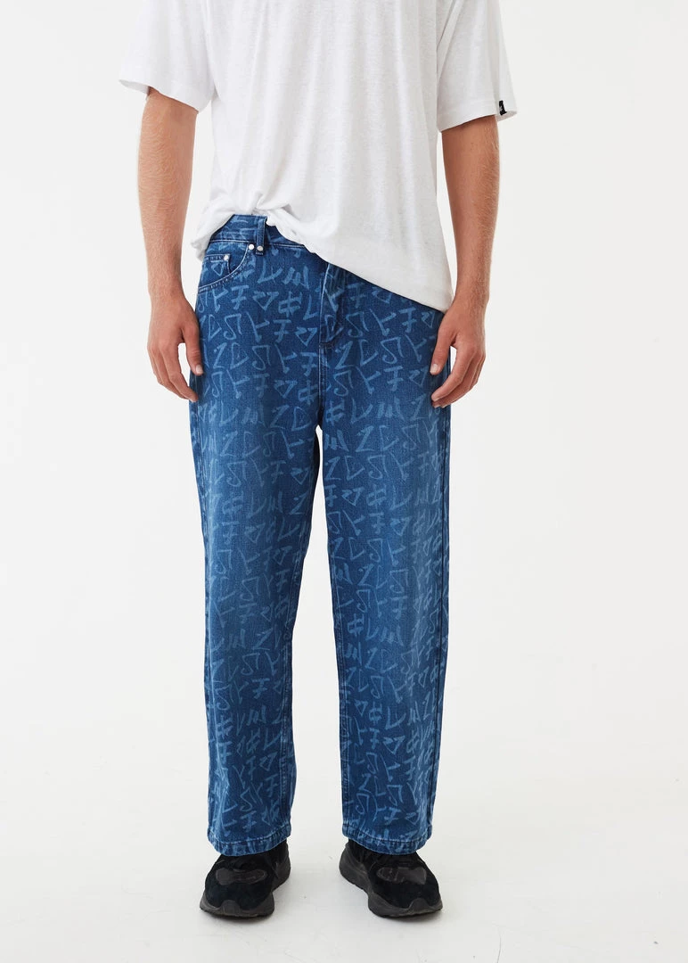 Afends Mens Tagged Pablo - Hemp Denim Baggy Jeans - Graffiti Blue NEW ARRIVALS 1 Afends Mens Tagged Pablo - Hemp Denim Baggy Jeans - Graffiti Blue NEW ARRIVALS