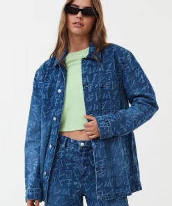 NEW ARRIVALS Afends Unisex Tagged - Unisex Hemp Denim Jacket - Graffiti Blue