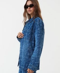 NEW ARRIVALS Afends Unisex Tagged - Unisex Hemp Denim Jacket - Graffiti Blue