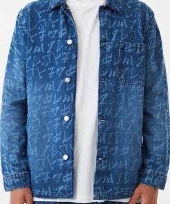 NEW ARRIVALS Afends Unisex Tagged - Unisex Hemp Denim Jacket - Graffiti Blue
