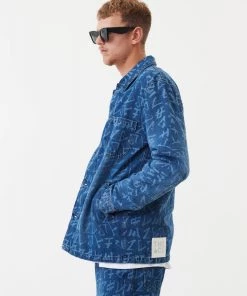 NEW ARRIVALS Afends Unisex Tagged - Unisex Hemp Denim Jacket - Graffiti Blue