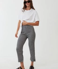 Afends Womens Asta - Hemp Seersucker Check High Waisted Pants - Steel NEW ARRIVALS