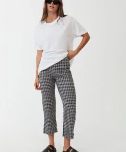 Afends Womens Asta - Hemp Seersucker Check High Waisted Pants - Steel NEW ARRIVALS