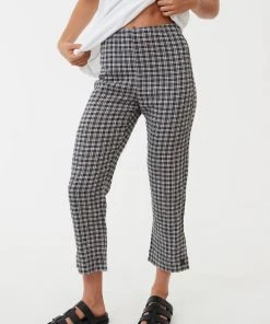 Afends Womens Asta - Hemp Seersucker Check High Waisted Pants - Steel NEW ARRIVALS