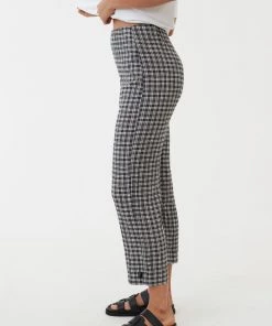 Afends Womens Asta - Hemp Seersucker Check High Waisted Pants - Steel NEW ARRIVALS