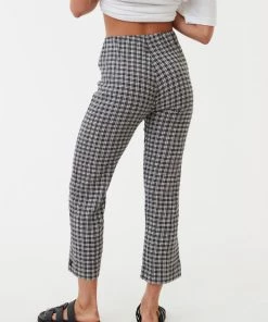 Afends Womens Asta - Hemp Seersucker Check High Waisted Pants - Steel NEW ARRIVALS